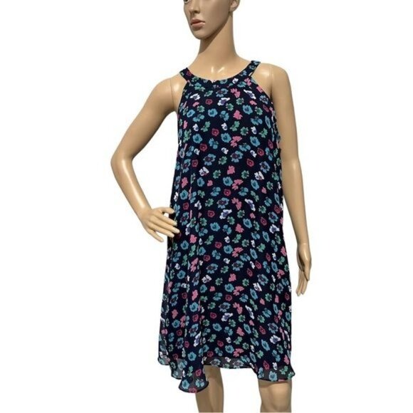 Betsey Johnson Polyester Navy Floral Shift Dress Size 10 - Picture 1 of 8